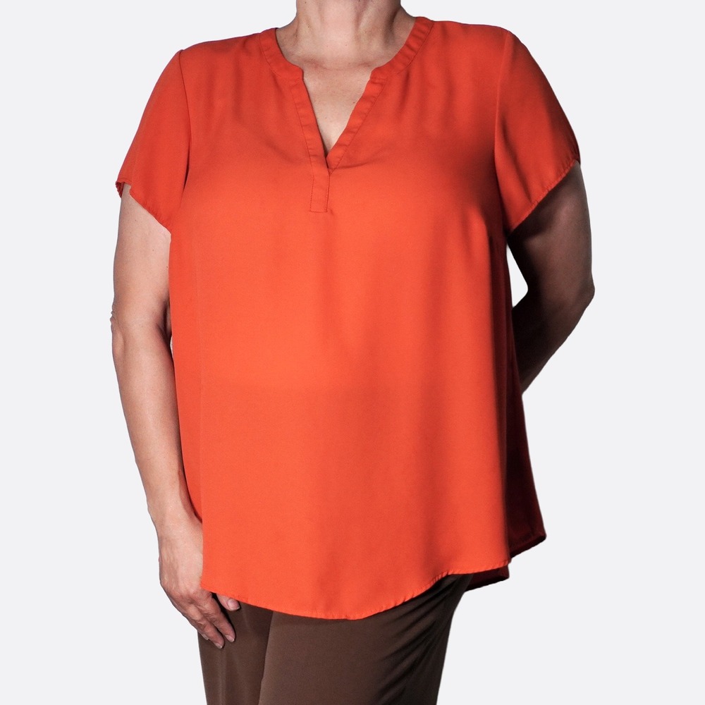 Torrid Burnt Orange Harper Georgette XL 1X‎ 2X Short Sleeve Blouse Split Neck